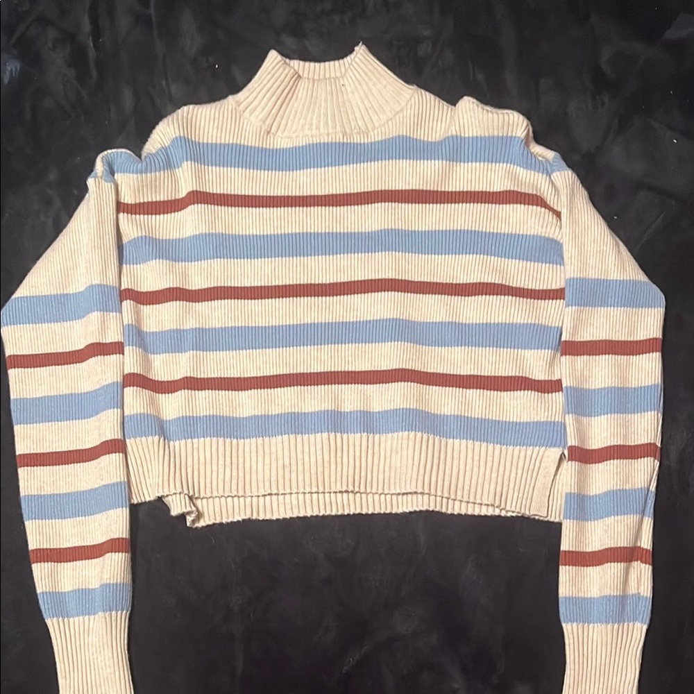 Arizona Jean Company Cowl Neck Sweater in Cream and Blue